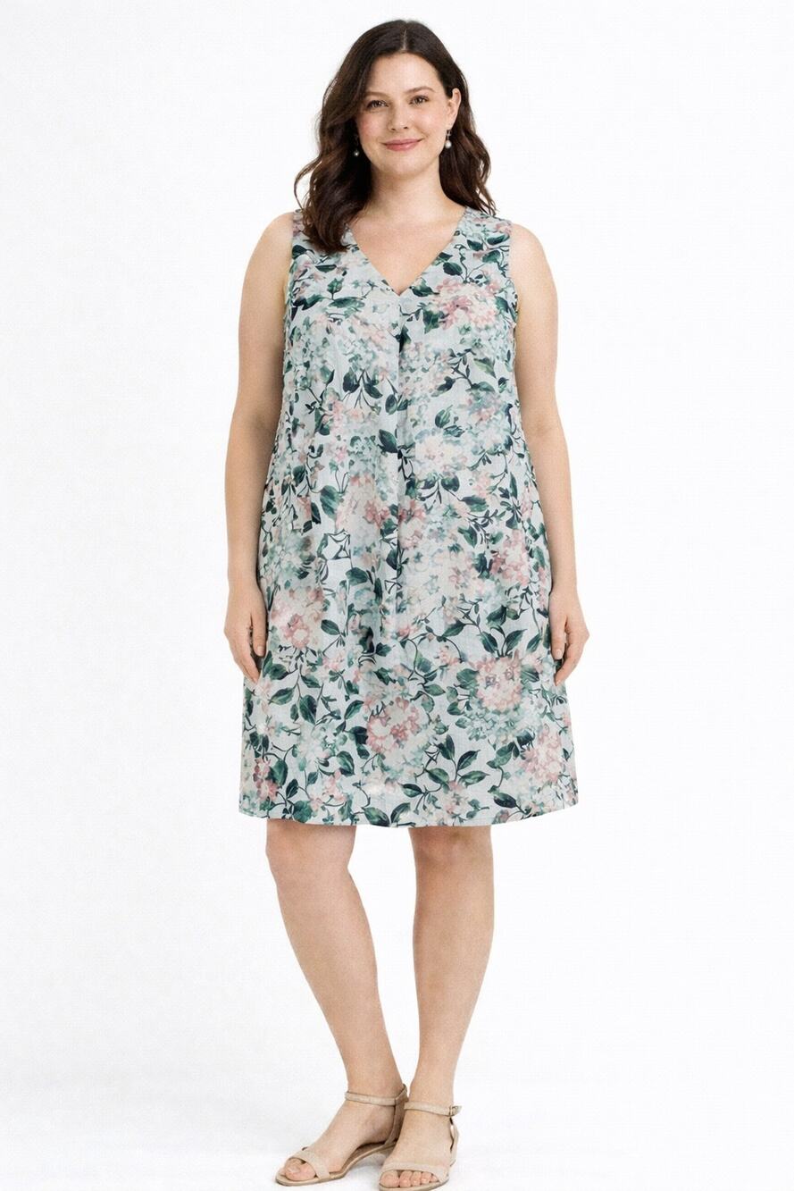 J Jill Love Linen Floral Shift Dress Pockets Blue Womens XL Sleeveless V Neck